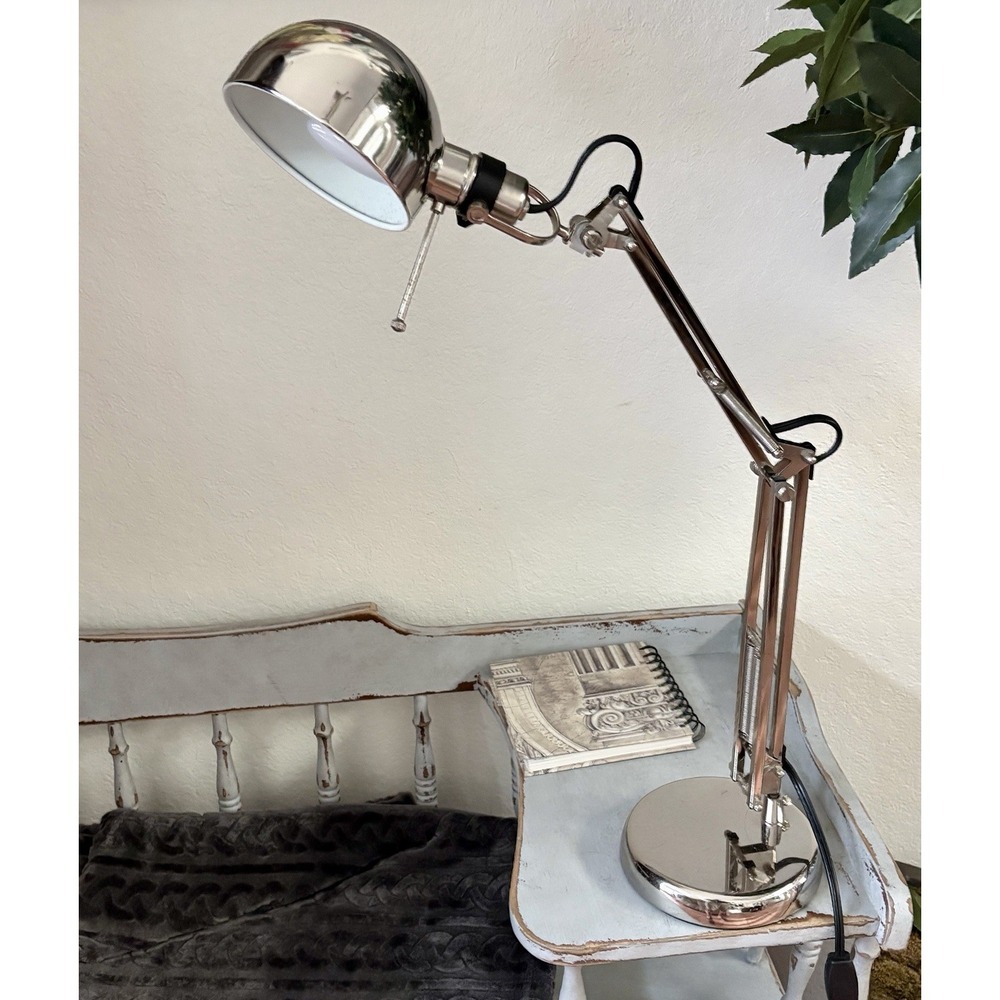 IKEA Forsa Architect Desk Lamp Adjustable Arm Chrome Vintage Style Metal 1823